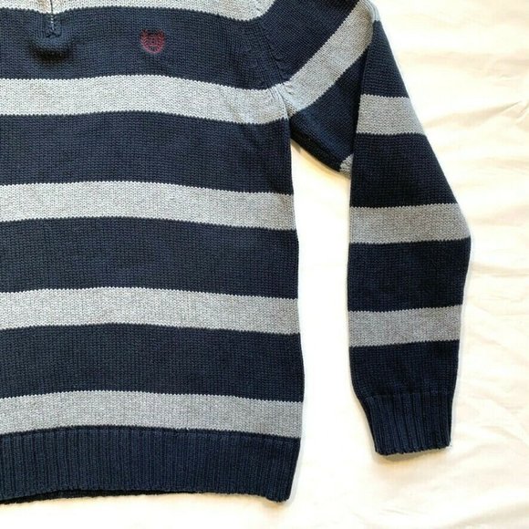 Chaps Sweater Mens Medium Striped 1/4 Zip Chunky Knit Pullover Mock Neck Cotton - Picture 6 of 12